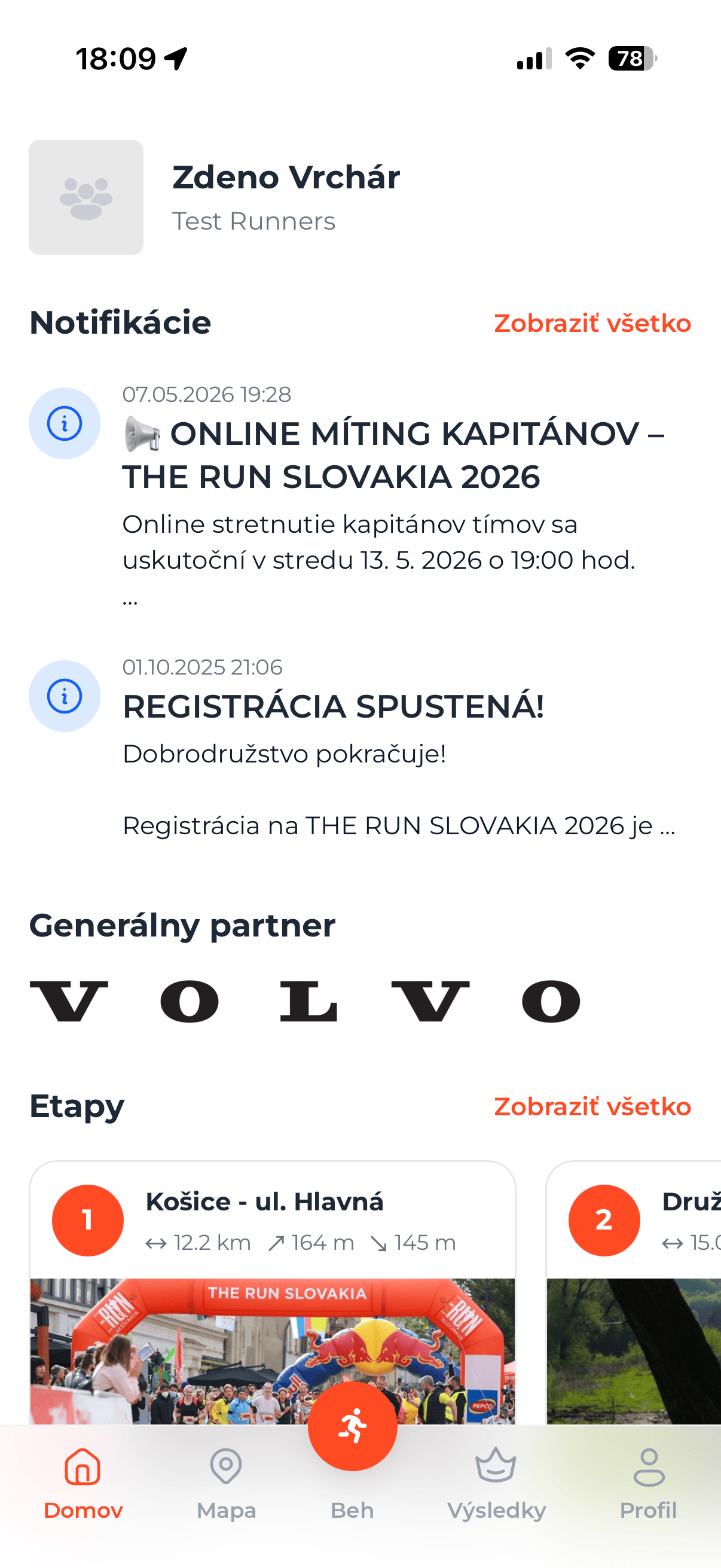 The Run Slovakia – Home screen
